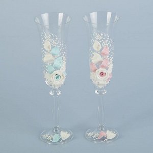 Набор свадебных бокалов ручной работы «Роза любви», 2 шт., розово-голубой