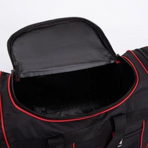 Сумка спортивная, 3 отдела на молниях, 2 наружных кармана, длинный ремень, цвет чёрный/красный