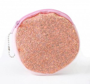 Брелок-кошелек с блестками круглый розовый.
