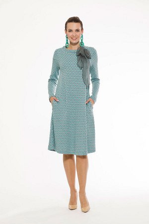 Платье женское "Одри" с шифоновой лентой модель 694/1 бирюза ромбы