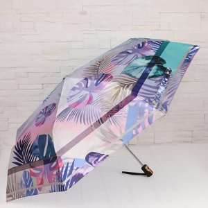 Зонт автоматический, облегчённый, «Листья», 3 сложения, 8 спиц, R = 51 см, цвет фиолетовый