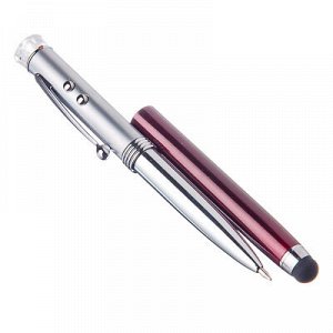 Ручка 4 в 1 (ручка, стилус, фонарик, лазер), 13,5см, металл, 3 цвета