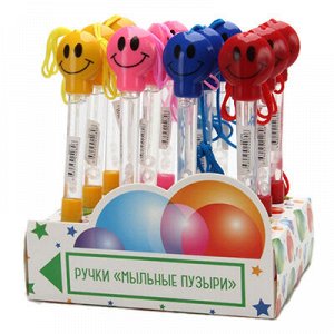 Ручка шариковая с мыльными пузырями "Смайлик", 17см, пластик, 6 цветов