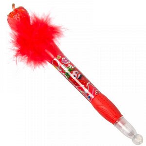 Ручка-прикол с подсветкой, пластик, 16,5см, с пушком и клубничкой