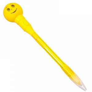 Ручка-прикол с подсветкой, пластик, 19см, Смайлики, 2 цвета