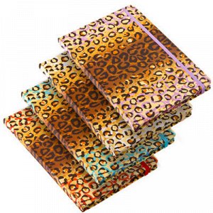 Блокнот 96 л., "Леопард", твердая обложка, 21х13см, с резинкой, бумага, 4 цвета