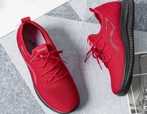 Женские текстильные кроссовки со шнурками, цвет красный