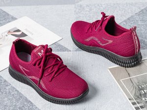 Женские текстильные кроссовки со шнурками, цвет темный красно-розовый