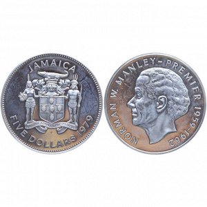 Ямайка 5 Долларов 1979 год Серебро Proof KM# 62a Норман Мэнли премьер-министр 1974-1979 год