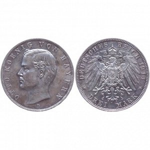Германия Бавария 3 Марки 1911 D год Серебро Отто I