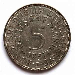 ФРГ 5 марок 1957 (J) СЕРЕБРО