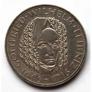 ФРГ 5 марок 1966 UNC!! СЕРЕБРО «250 ЛЕТ СО ДНЯ СМЕРТИ ЛЕЙБНИЦА»
