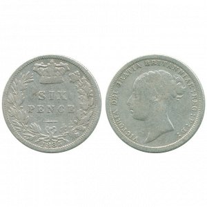 Великобритания 6 Пенсов 1885 год Серебро VF KM# 757 Королева Виктория