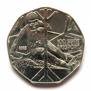 АВСТРИЯ 5 евро 2005 UNC!! СЕРЕБРО «100 ЛЕТ ЛЫЖНОМУ СПОРТУ АВСТРИИ»