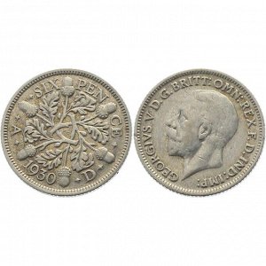 Великобритания 6 Пенсов 1930 год Серебро XF KM# 832 Король Георг V