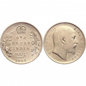 Британская Индия 1 Рупия 1906 год Серебро XF KM# 508 Эдвард VII (КОЮ) (#ФР-00120453)