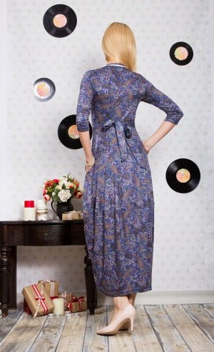 Платье женское "Звездочка" с кружевом модель 684/1 джинс огурчик