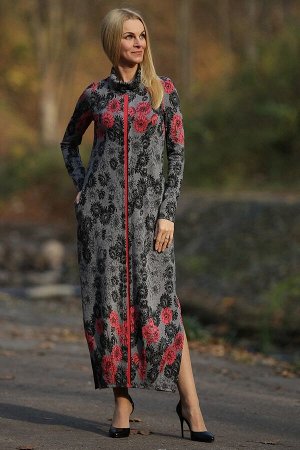 Polinushka Платье женское &quot;Соло с полоской&quot; модель 751/1 серые розочки