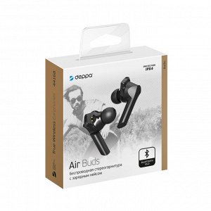 Беспроводные наушники с микрофоном Air Buds, TWS, BT 5.1, зарядный футляр 400 мАч,IPX4,черный, Deppa