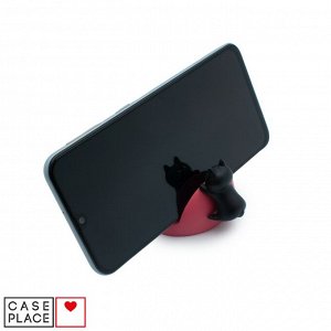 Подставка для смартфона на стол красная с черным котиком