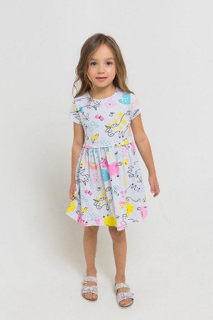 Платье(Весна-Лето)+girls (св.серый меланж, единороги и цветы к1268)