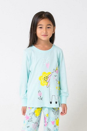 Пижама(Весна-Лето)+girls (светлый минт, единороги и цветы)