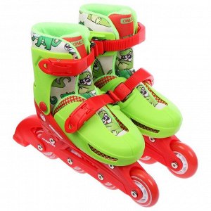 Роликовые коньки раздвижные, р.30-33, колеса PVC 64 мм, пластик. рама, цвет красный/зеленый