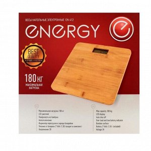 Весы напольные ENERGY EN-412, электронные, до 180 кг, 2хААА (в компл.), бамбук, коричневые