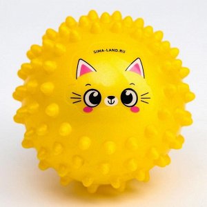 Развивающий массажный мячик «Котик», средней мягкости, d=7 см, цвет МИКС