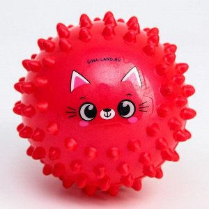 Развивающий массажный мячик «Котик», средней мягкости, d=7 см, цвет МИКС