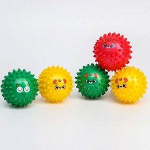 Набор развивающих массажных мячиков, «Веселые мордочки», средней мягкости, d= 7 см, цвет МИКС, 5 шт.
