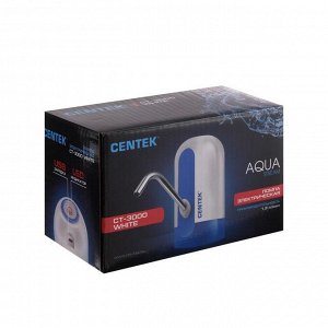 Помпа Centek CT-3000 White, электрическая, 5 Вт, 1.2 л/мин, 1200 мАч, от USB, бело-голубая