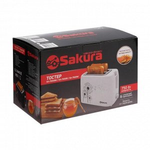 Тостер Sakura SA-7608R, 750 Вт, 5 режимов прожарки, 2 тоста, красный