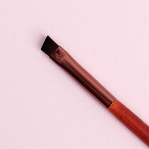 Кисть для макияжа «Brush WOOD», двусторонняя, с щёточкой, 14,5 см, цвет коричневый