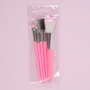 Набор кистей для макияжа «Нежность», 5 предметов, в чехле, цвет розовый