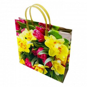 Пакет сумка размер 30*30см "Букет желтых и розовых цветов"