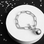 Браслет металл &quot;Цепь&quot; одинокая сфера, цвет матовое серебро,L=23 см