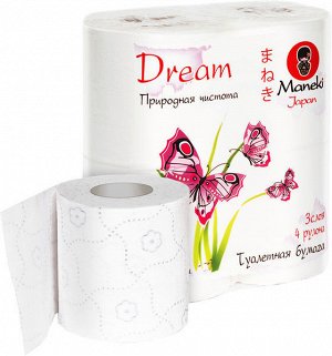 Maneki Бумага туалетная DREAM 3 слоя 167л,23м,с тиснением 4рул