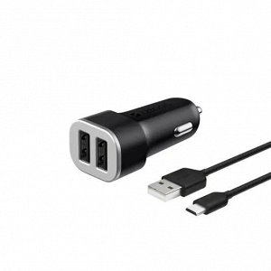 АЗУ 2 USB 2.4А + кабель micro USB, черный, Ultra, Deppa