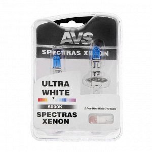 Лампа автомобильная AVS SPECTRAS Xenon 5000K, H1, 12 В, 75 Вт, + T10, набор 2 шт.