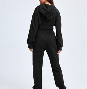 Женский спортивный костюм (толстовка и джогеры), цвет черный