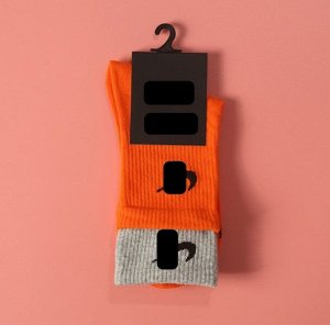 Спортивные носки с двойной резинкой, цвет серый/оранжевый