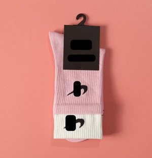 Спортивные носки с двойной резинкой, цвет розовый/белый