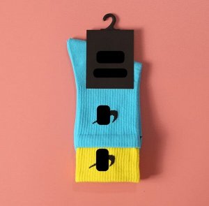 Спортивные носки с двойной резинкой, цвет голубой/желтый