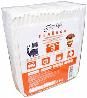 Пеленки для домашних животных Glory Life с суперабсорбен. однораз. белые 60х60 20шт