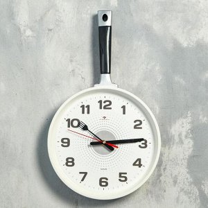 Часы настенные "Сковорода" 25х43 см, корпус серый с белым, ручка черная , плавный ход