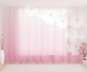 Фототюль Белые цветы сакуры на розовом фоне 2
