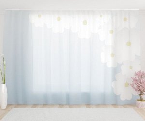 Фототюль Белые цветы сакуры на синем фоне