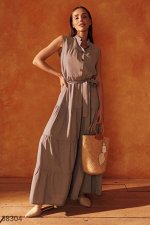 Кофейное платье с объемной юбкой