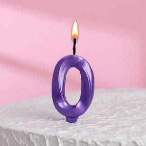 Свеча в торт "Грань", цифра "0", фиолетовый металлик